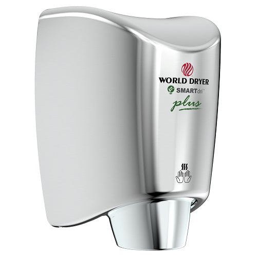 WORLD DRYER® K-972P SMARTdri® Plus Hand Dryer - Polished (Bright) Stainless Steel Automatic Surface-Mounted