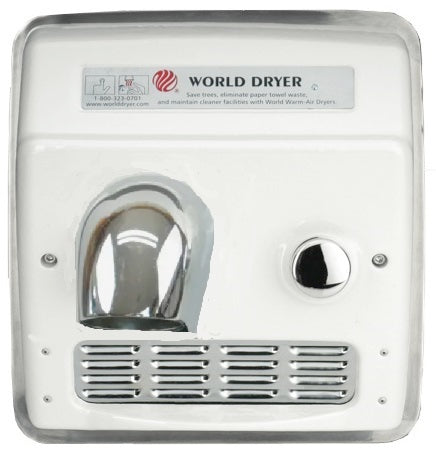 WORLD DRYER® RA5-974 Model A Series Hand Dryer - Cast-Iron White Porcelain Push Button Recessed