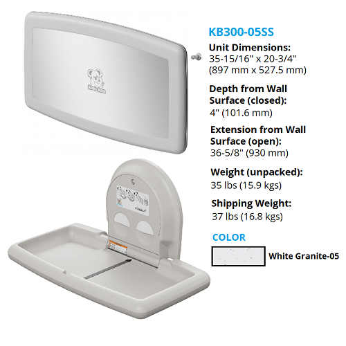 Koala Kare® KB300-05SS - Surface Horizontal White Granite Baby Changing Station with Stainless Steel Veneer (Newest Generation)