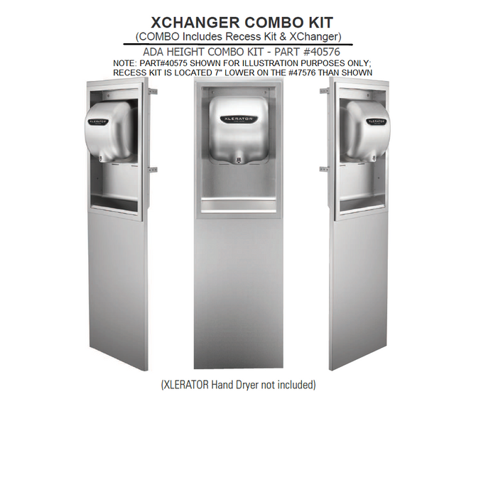 40576, Excel XLERATOR ADA XChanger Combo Kit: Comes with 40502 ADA Compliant Recess Kit and 40551 ADA Height XChanger-Our Hand Dryer Manufacturers-Excel-Allied Hand Dryer