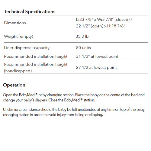 Saniflow® CP0016HCSB BabyMedi® Baby Changing Station - Matte Black Stainless Steel & White Horizontal Surface-Mounted