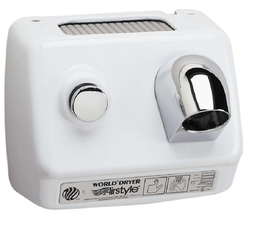 WORLD DRYER® DB7-974 Airstyle™ Model B Series Hair Dryer - Steel Cover with White Epoxy Enamel Push Button Surface-Mounted (277V)-Our Hand Dryer Manufacturers-World Dryer-277 volt hard wired-Allied Hand Dryer