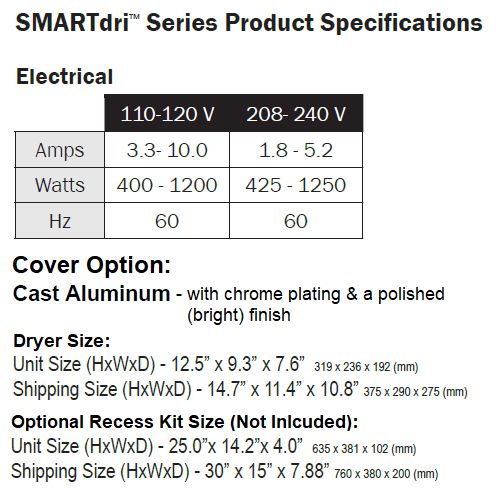 WORLD DRYER® K-970P SMARTdri® Plus  ***DISCONTINUED*** No Longer Available in POLISHED CHROME - Please See K-972P2