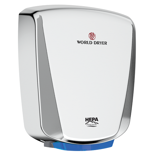 WORLD DRYER® Q-972A2 VERDEdri® Hand Dryer - Polished (Bright) Stainless Steel Automatic Universal Voltage Surface-Mounted ADA Compliant