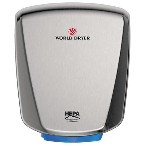 WORLD DRYER® Q-973A2 VERDEdri® Hand Dryer - Brushed (Satin) Stainless Steel Automatic Universal Voltage HEPA Surface-Mounted ADA Compliant
