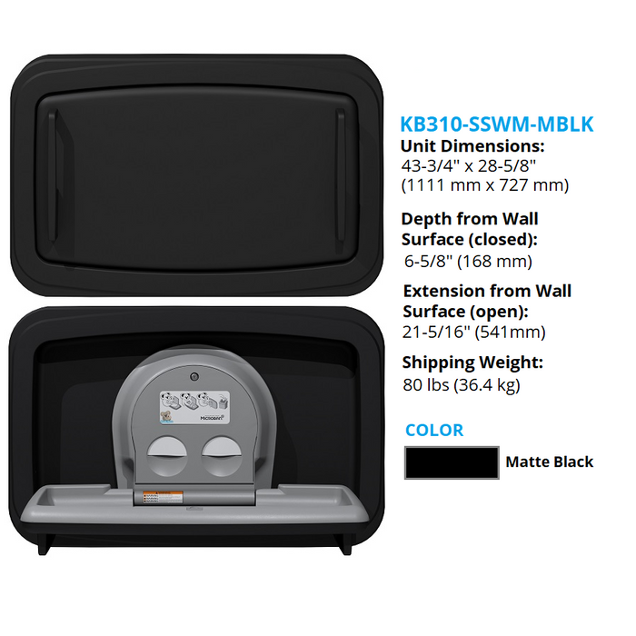 Koala Kare® KB310-SSWM-MBLK - Matte Black Wall Mounted Horizontal Stainless Steel Baby Changing Station (Newest Generation)