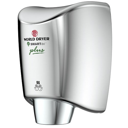 WORLD DRYER® K-972P2 SMARTdri® Plus Hand Dryer - Polished (Bright) Stainless Steel Automatic Surface-Mounted