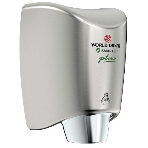 WORLD DRYER® K-973P SMARTdri® Plus Hand Dryer - Brushed (Satin) Stainless Steel Automatic Surface-Mounted
