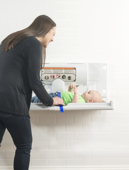 FOUNDATIONS® Model 5211089 Surface-Mounted, Horizontal-Folding CREAM Baby Changing Station with EZ Mount Backer Plate