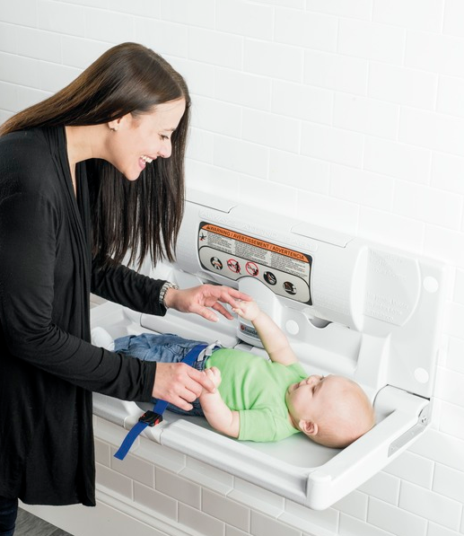 FOUNDATIONS® Model 5211089 Surface-Mounted, Horizontal-Folding CREAM Baby Changing Station with EZ Mount Backer Plate