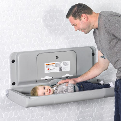 200-EH-01 ULTRA Surface-Mounted, Horizontal-Folding Baby Changing Station (Gray & Stainless) with EZ Mount Backer Plate-Our Baby Changing Stations Manufacturers-Foundations-Allied Hand Dryer