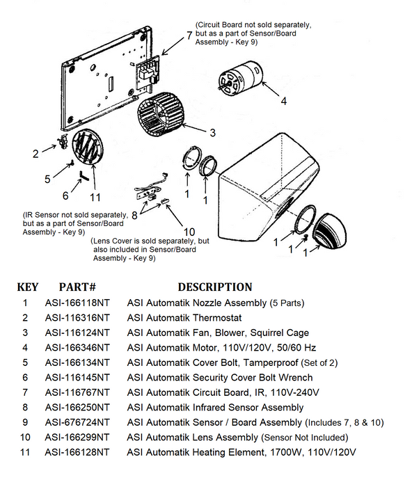 ASI AUTOMATIK (110V/120V) TRADITIONAL Series NO TOUCH Model MOTOR (Part# 005240)-Hand Dryer Parts-ASI (American Specialties, Inc.)-Allied Hand Dryer