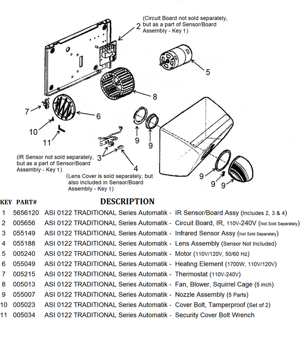 ASI 0122 TRADITIONAL Series AUTOMATIK (110V/120V) COVER BOLTS (Part# 005023)-Hand Dryer Parts-ASI (American Specialties, Inc.)-Allied Hand Dryer