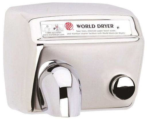 WORLD DRYER® DA52-972 Model A Series Hand Dryer - Stainless Steel Cover with Polished (Bright) Finish, Push Button, Surface-Mounted (115V - 15 Amp)-Our Hand Dryer Manufacturers-World Dryer-110/120 volt - 15 amp hard wired-Allied Hand Dryer