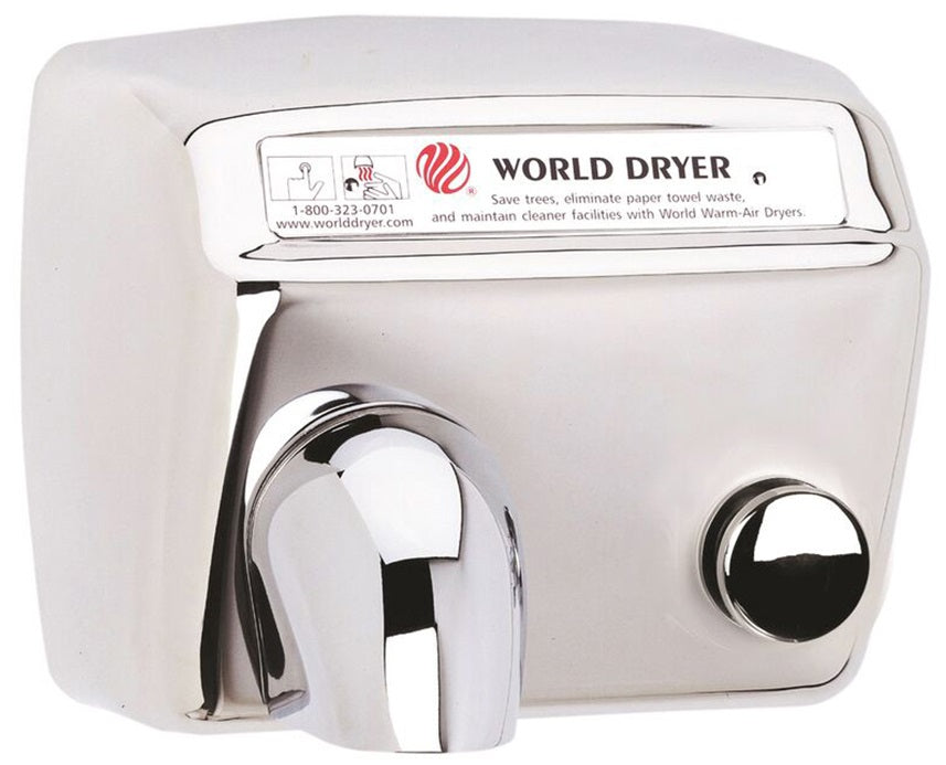 WORLD DRYER® DA57-972 Model A Series Hand Dryer - Stainless Steel Cover with Polished (Bright) Finish Push Button Surface-Mounted (277V)-Our Hand Dryer Manufacturers-World Dryer-277 volt hard wired-Allied Hand Dryer