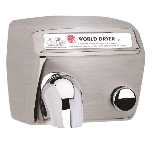 WORLD DRYER® DA5-973 Model A Series Hand Dryer - Stainless Steel Cover with Brushed (Satin) Finish Push Button Surface-Mounted-Our Hand Dryer Manufacturers-World Dryer-110/120 - 20 amp volt hard wired-Allied Hand Dryer