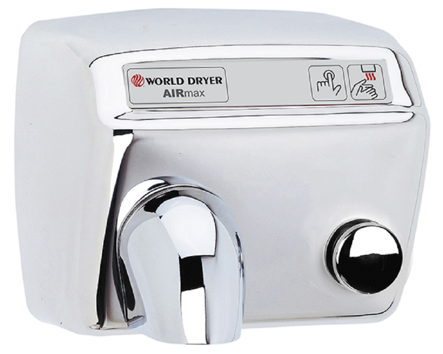 DM54-972, AirMax World Dryer Push-Button, Polished Stainless Steel (208V-240V)-Our Hand Dryer Manufacturers-World Dryer-208-240 volt SS AIRMAX-Allied Hand Dryer