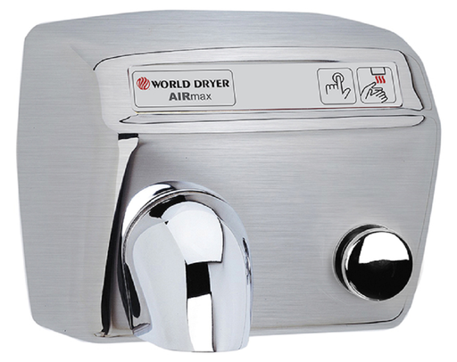 DM54-973, AirMax World Dryer Push-Button, Brushed Stainless Steel (208V-240V)-Our Hand Dryer Manufacturers-World Dryer-208-240 volt SS AIRMAX-Allied Hand Dryer