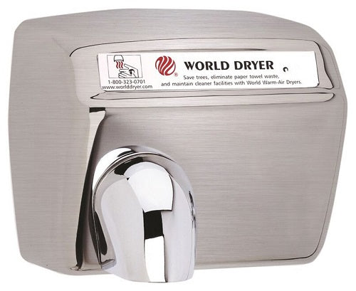 WORLD DRYER® DXA5-973 Model XA Series Hand Dryer - Stainless Steel Cover with Brushed (Satin) Finish Automatic Surface-Mounted-Our Hand Dryer Manufacturers-World Dryer-110/120 volt - 20 amp hard wired-Allied Hand Dryer
