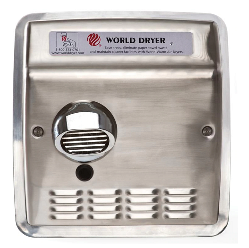 DXRA5-Q973, World Dryer Recessed Automatic Brushed Stainless Steel-Our Hand Dryer Manufacturers-World Dryer-110/120 volt - 15 amp hard wired-Allied Hand Dryer