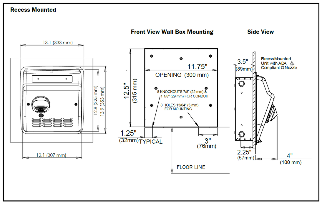 WORLD DXRA54-Q973 (208V-240V) WALL BOX for RECESS MOUNTING (Part# 17-034)-Hand Dryer Parts-World Dryer-Allied Hand Dryer