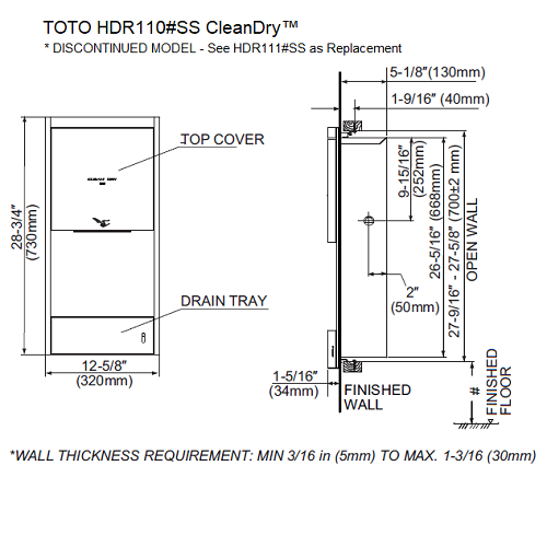TOTO® HDR110#SS CLEAN DRY™ ***DISCONTINUED***  No Longer Available - Replaced by TOTO HDR111#SS