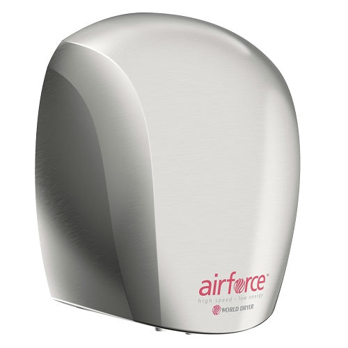WORLD DRYER® J-971 Airforce™ Hand Dryer - Brushed (Satin) Chrome on Aluminum Automatic Surface-Mounted-Our Hand Dryer Manufacturers-World Dryer-J-971 AIRFORCE (110V/120V hard wired)-Allied Hand Dryer