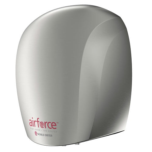 WORLD DRYER® J48-971 Airforce™ Hand Dryer - Brushed (Satin) Chrome on Aluminum (50 Hz ONLY - NOT for use in North America)-Our Hand Dryer Manufacturers-World Dryer-J48-971 AIRFORCE (220V/240V - 50 Hz) NOT FOR SALE-Allied Hand Dryer