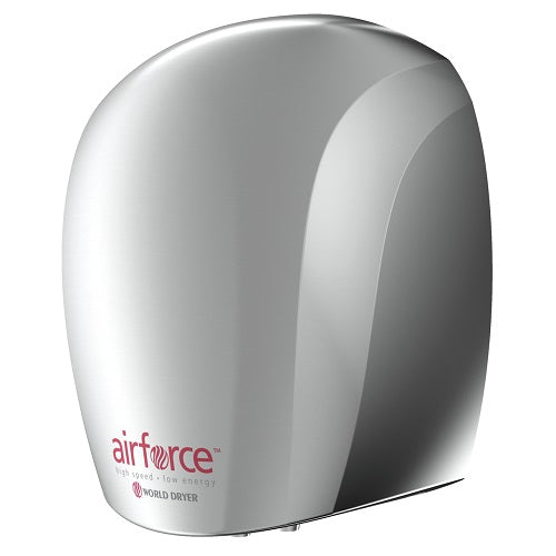 WORLD DRYER® J-972 Airforce™ Hand Dryer - Polished (Bright) Stainless Steel Automatic Surface-Mounted-Our Hand Dryer Manufacturers-World Dryer-J-972 AIRFORCE (110V/120V hardwired)-Allied Hand Dryer