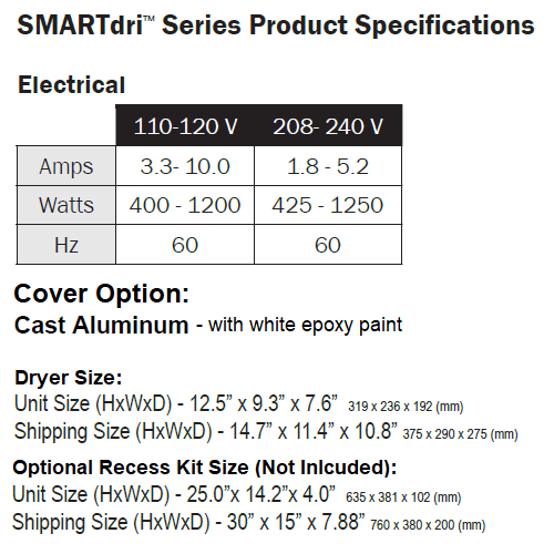 WORLD DRYER® K-974P SMARTdri® Plus Hand Dryer -  White Epoxy on Aluminum Automatic Surface-Mounted