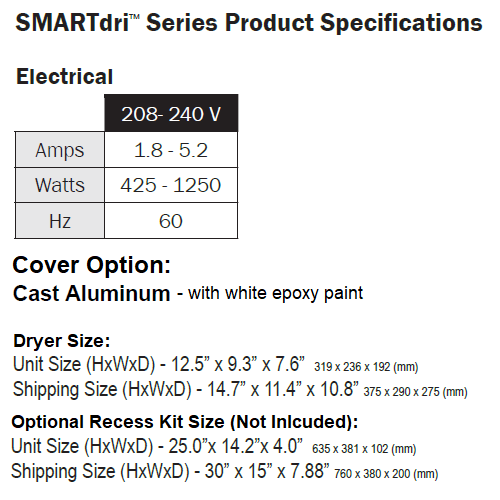 WORLD DRYER® K4-974P SMARTdri® Plus Hand Dryer - White Epoxy on Aluminum Automatic Surface-Mounted (208V-240V)