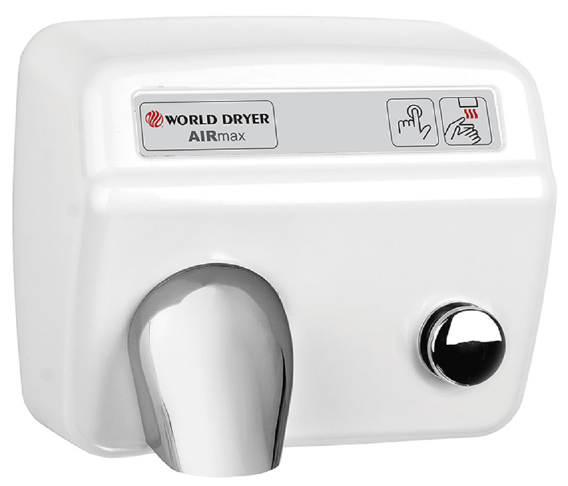 M548-974, AirMax World Dryer Cast Iron White Push-Button (50 Hz - NOT for use in North America)-Our Hand Dryer Manufacturers-World Dryer-220/240 volt - 50 Hz - NOT Applicable to North America-Allied Hand Dryer