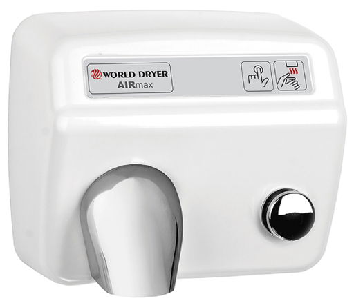 DM548-974, AirMax World Dryer Push-Button, Steel White (50-Hz - NOT for use in North America)-Our Hand Dryer Manufacturers-World Dryer-220/240 volt - 50 Hz - NOT Applicable in North America-Allied Hand Dryer