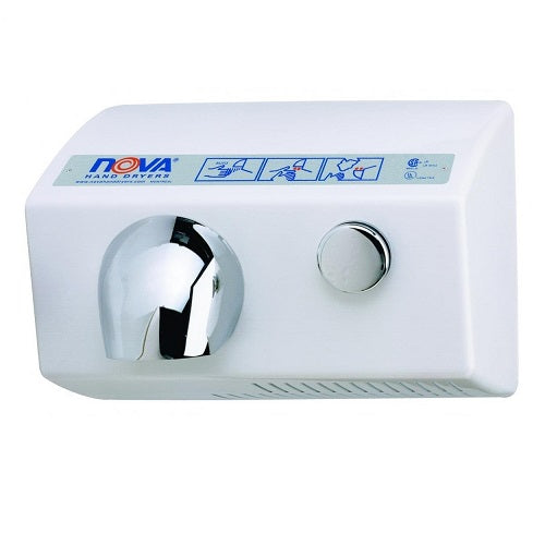 WORLD DRYER® NOVA® 5 (0112 and 0122) Hand Dryer - White Aluminum Surface-Mounted Push Button