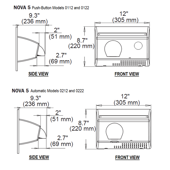 WORLD DRYER® NOVA® 5 Series Hand Dryer - White Aluminum Surface-Mounted (0112 / 0122 / 0212 / 0222)