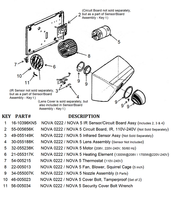 NOVA 0222 / NOVA 5 (208V-240V) Automatic Model FAN / BLOWER / SQUIRREL CAGE (Part# 22-005013)-Hand Dryer Parts-World Dryer-Allied Hand Dryer