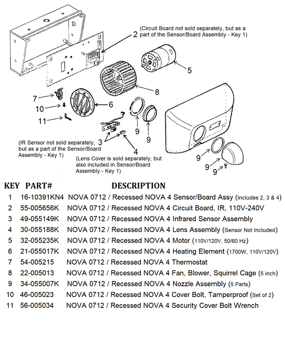 NOVA 0712 / Recessed NOVA 4 (110V/120V) Automatic Cast Iron Model COVER BOLT WRENCH (Part# 56-005034)-Hand Dryer Parts-World Dryer-Allied Hand Dryer