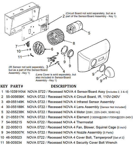 NOVA 0722 / Recessed NOVA 4 (208V-240V) Automatic Cast Iron Model FAN / BLOWER / SQUIRREL CAGE (Part# 22-005013)-Hand Dryer Parts-World Dryer-Allied Hand Dryer