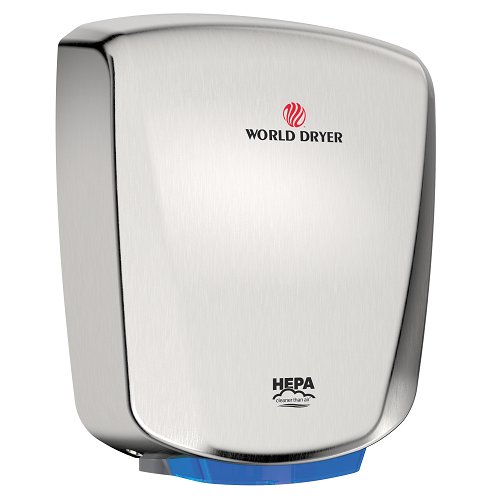WORLD DRYER® Q-973A2 VERDEdri® Hand Dryer - Brushed (Satin) Stainless Steel Automatic Universal Voltage Surface-Mounted ADA Compliant