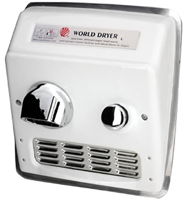 RA548-Q974, World Dryer Push-Button Recessed Cast Iron (50 Hz - NOT for use in North America)-Our Hand Dryer Manufacturers-World Dryer-220/240 volt - 50 Hz hard wired-Allied Hand Dryer