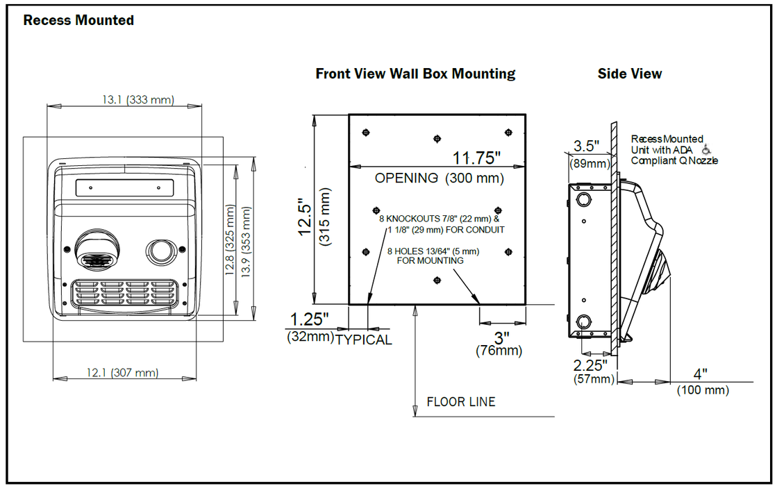 WORLD RA54-Q974 (208V-240V) WALL BOX for RECESS MOUNTING (Part# 17-034)-Hand Dryer Parts-World Dryer-Allied Hand Dryer