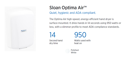 EHD-702-PW, Sloan Optima Air White High-Voltage (208V-277V) Surface Mounted ADA-Complaint Hand Dryer-Our Hand Dryer Manufacturers-Sloan-EHD-702-PW - 208-277 Volt-Allied Hand Dryer