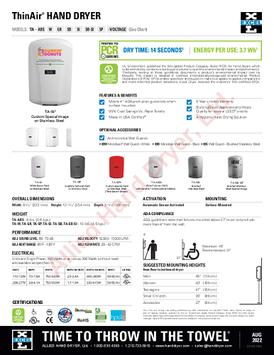 Excel Dryer ThinAir® TA-SI (Special Image) Hand Dryer - CUSTOM GRAPHICS on Zinc Alloy Surface Mounted ADA-Compliant High Speed Automatic