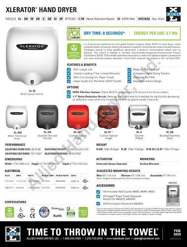 XL-W, XLERATOR Excel Dryer White Epoxy on Zinc Alloy-Our Hand Dryer Manufacturers-Excel-110-120 Volt-Allied Hand Dryer