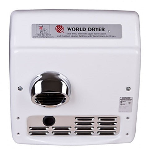 XRA5-Q974, World Dryer Recessed Automatic Cast Iron White Hand Dryer-Our Hand Dryer Manufacturers-World Dryer-110/120 volt - 15 amp hard wired-Allied Hand Dryer