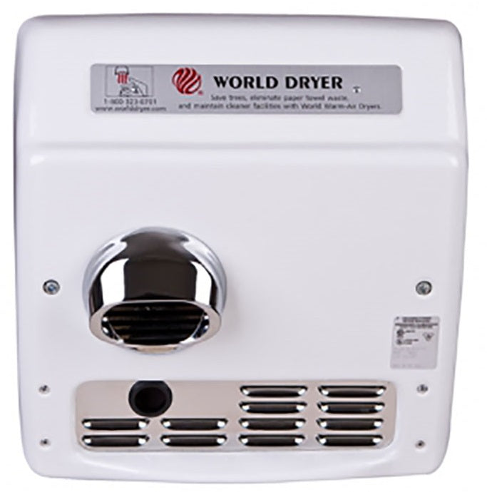 XRA548-Q974, World Dryer Recessed Automatic Cast Iron White Hand Dryer (50 Hz - NOT for use in North America)-Our Hand Dryer Manufacturers-World Dryer-220/240 volt - 50 Hz hard wired-Allied Hand Dryer