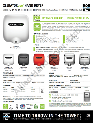 Excel Dryer XLERATOReco XL-W-ECO High Speed Hand Dryer